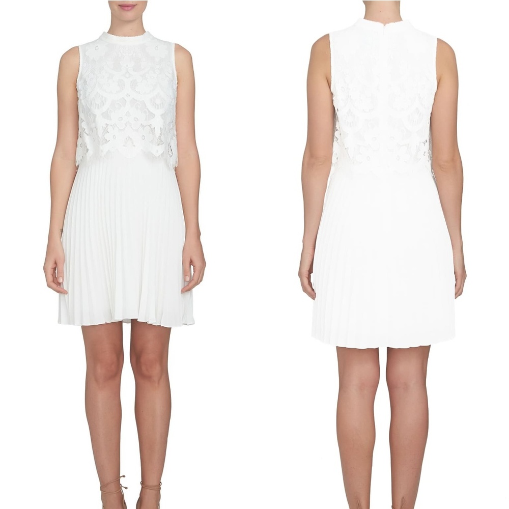 ✨HP!✨ CeCe Pleat Chiffon & Lace Popover Dress - Picture 2 of 8